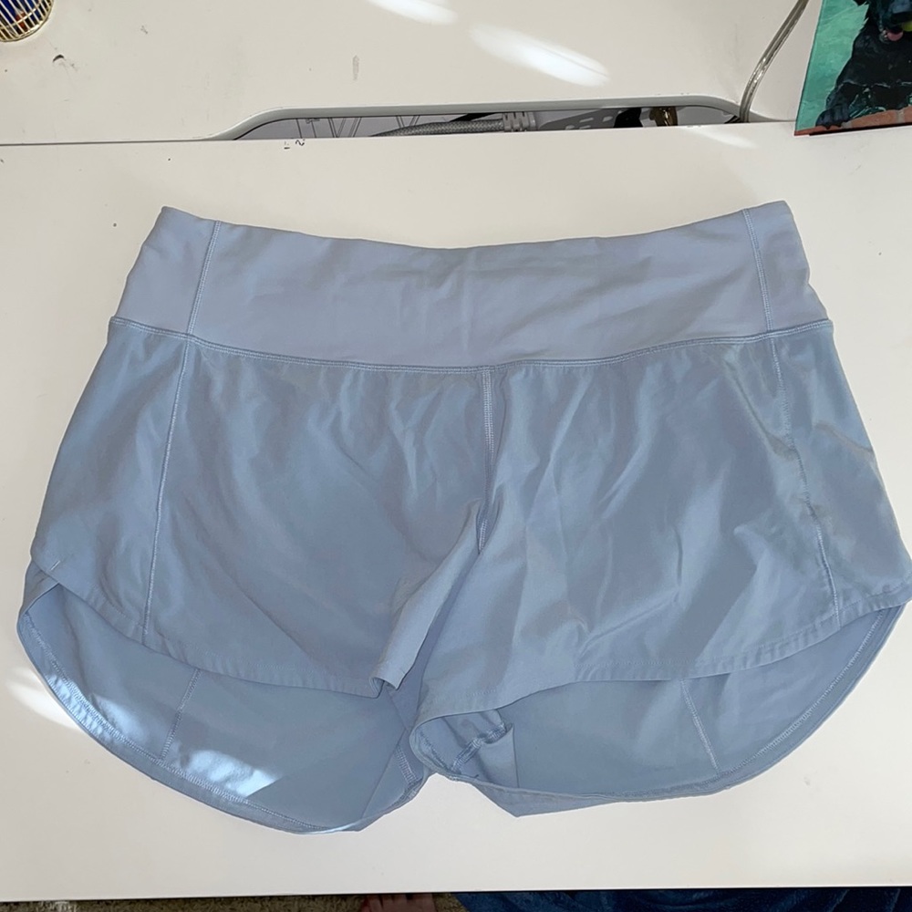 Lululemon blue mid-rise lined shorts, size 10, 4” inseam